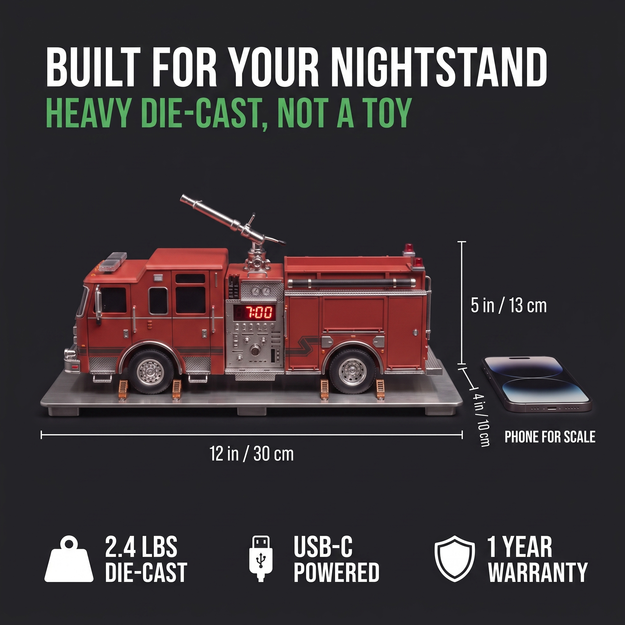 Fire truck alarm clock light and mist effect